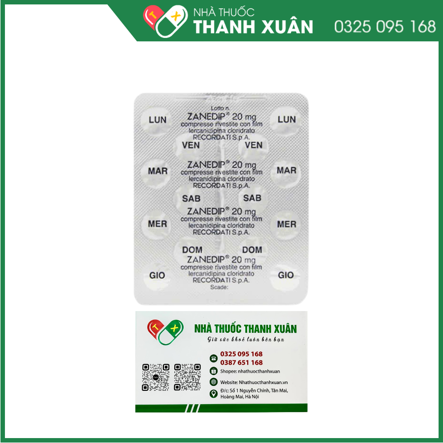 Zanedip 20mg - Điều trị tăng huyết áp vô căn từ nhẹ đến vừa
